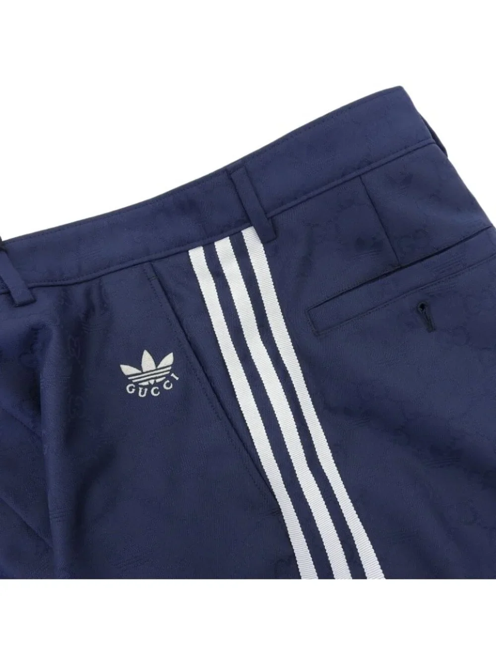 Gucci Adidas GG Logo All Over Print Trefoil Jacquard Trousers Pants Navy 50